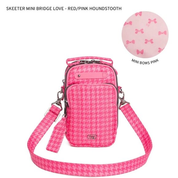 Lug Skeeter Mini Bridge Love Convertible Crossbody Belt Bag Red/Pink Houndstooth